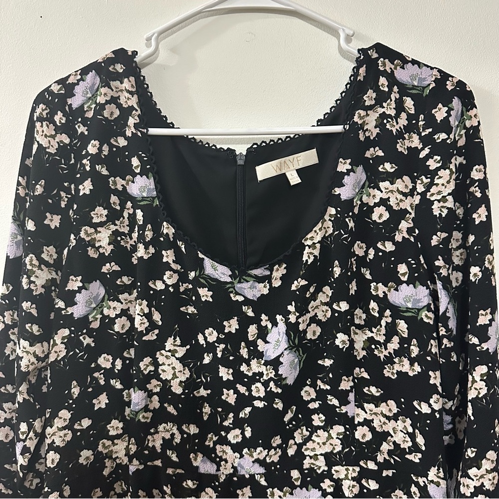 Wayf‎ Black Floral Long Sleeve Dress Size Large New - Picture 2 of 8